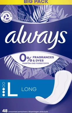 Always Daily Protect Long Panty Liners 0 % Fragrances & Dyes