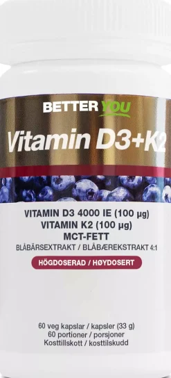 Better You Vitamin D3 4000IE + K2 100µg 60 stk
