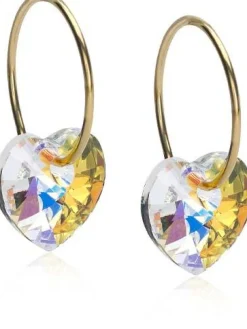 BlomdahlGolden Titanium Ear Ring 14 mm, Heart 10 mm, Rainbow Rainbow
