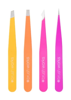 Brushworks HD 4 Piece Combination Tweezer Set - Brights