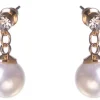 Dazzling Earring Col Clear Crystal On Stud W Hanging MOP Gold