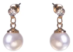 Dazzling Earring Col Clear Crystal On Stud W Hanging MOP Gold