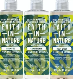 Faith In Nature Bundle Seaweed & Citrus Shampoo 400 ml & Conditioner 400 ml & Body Wash 400 ml