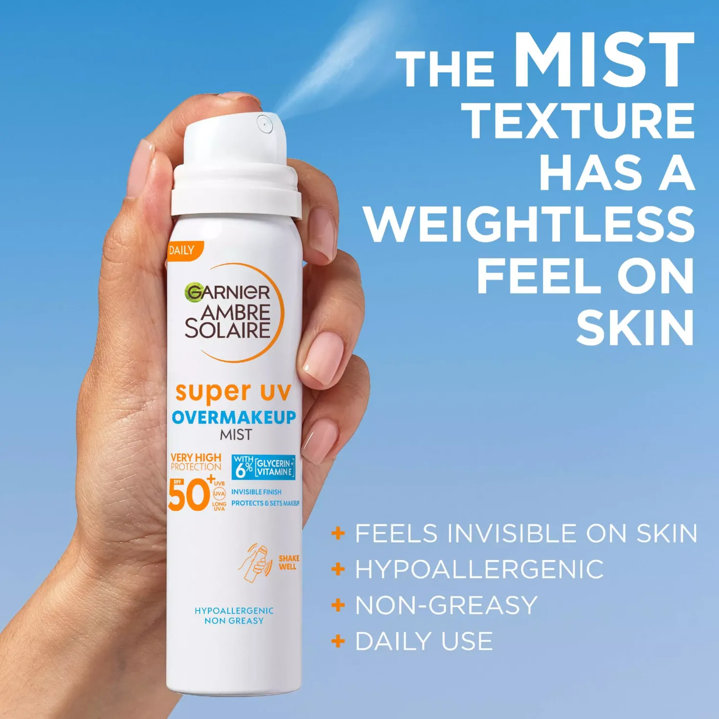 GarnierAmbre Solaire Super UV Over Makeup Mist with Hyaluronic Acid SPF50+ 75 ml