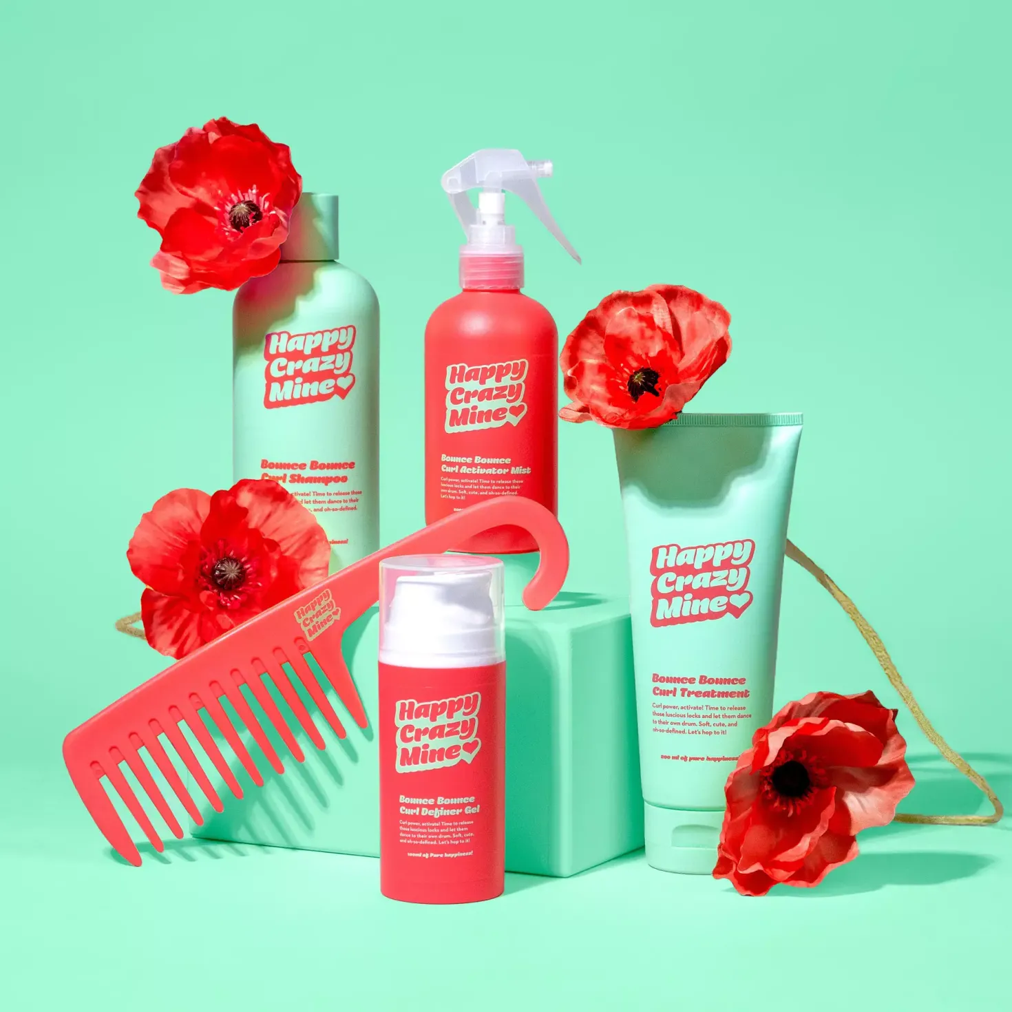 Happy Crazy MineBounce Bounce Curl Activator Mist 200 ml & Curl Definer Gel 100 ml & Curly Comb