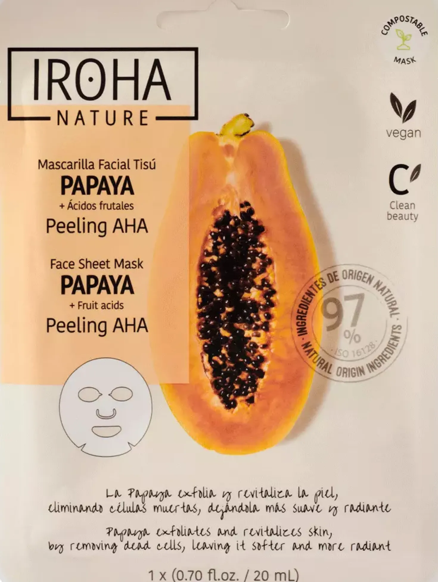 IROHA NATURE Peeling AHA Papaya Face Sheet Mask