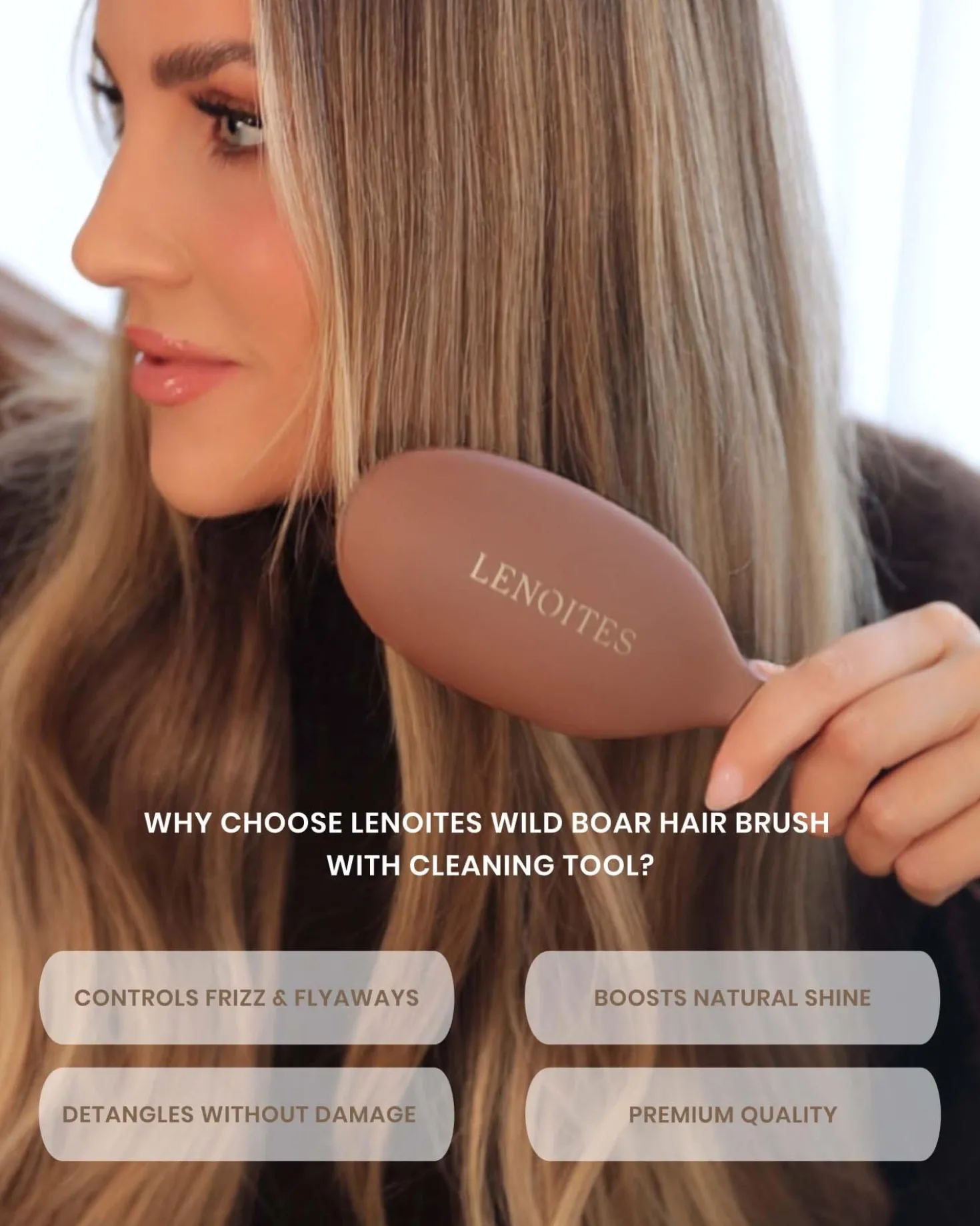Lenoites Wild Boar Hair Brush with Cleaning Tool Limited Edition