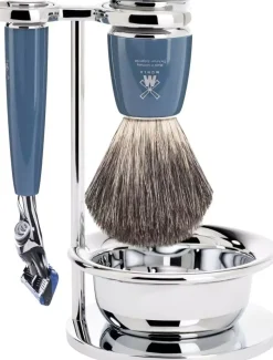 Mühle Rytmo Fusion Shaving Set Pure Badger Resin Petrol Blue
