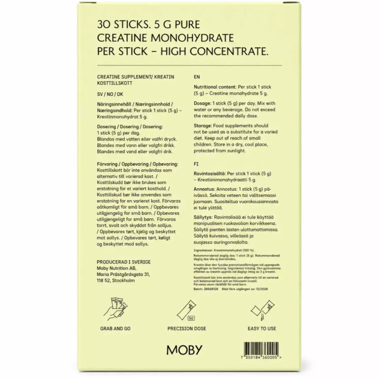 MOBY Kreatin Monohydrat Stickpacks 30 stk