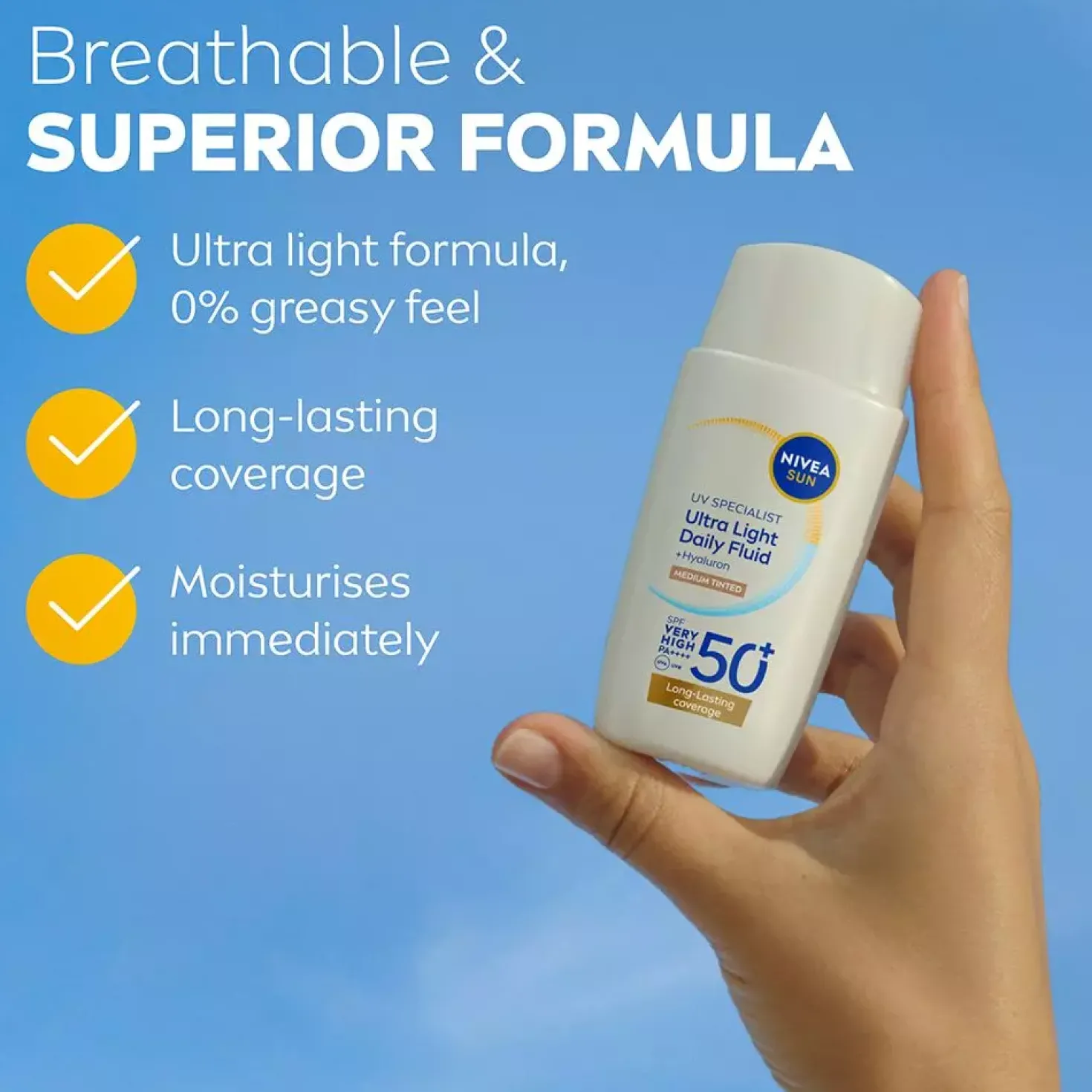 NIVEASUN UV Face Specialist Ultra Light Daily Fluid, Medium Tinted SPF 50+ 40 ml