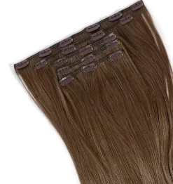 Rapunzel of Sweden Vegan Clip-ins Straight / Medium Volume / 5 pieces 50 cm Brown Ash Blonde Balayage B5.1/7.4