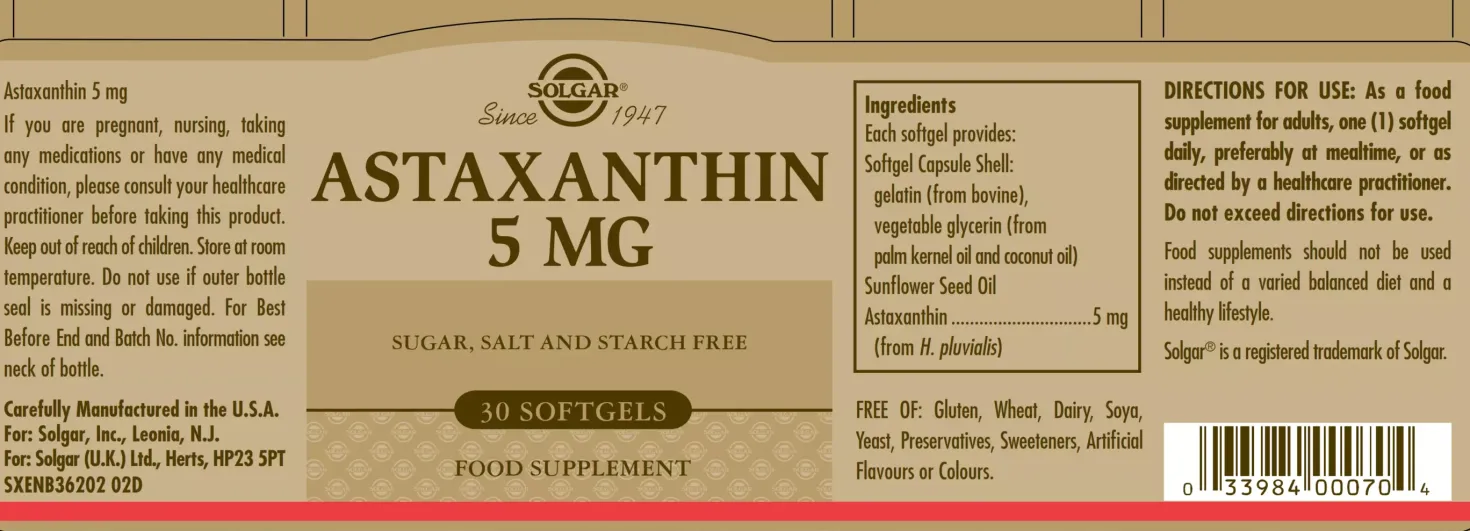 Solgar Astaxanthin Complex Softgels 5 mg 30 stk