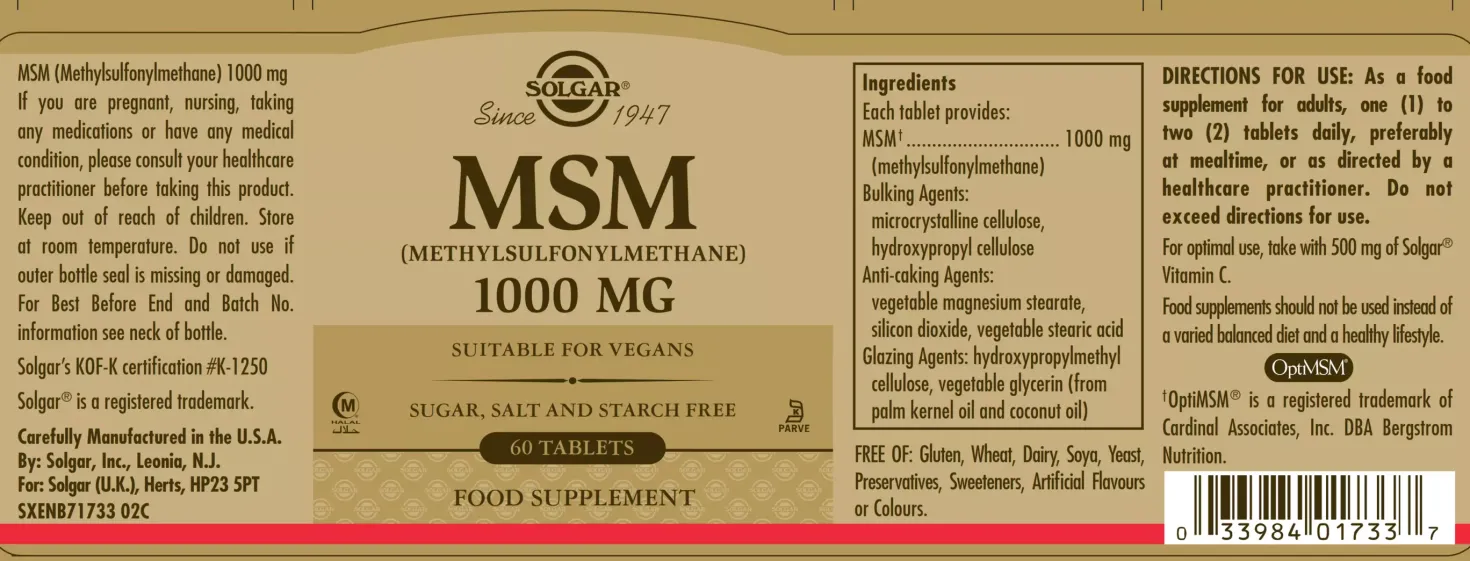 Solgar MSM 1000 mg Tablets 120 stk