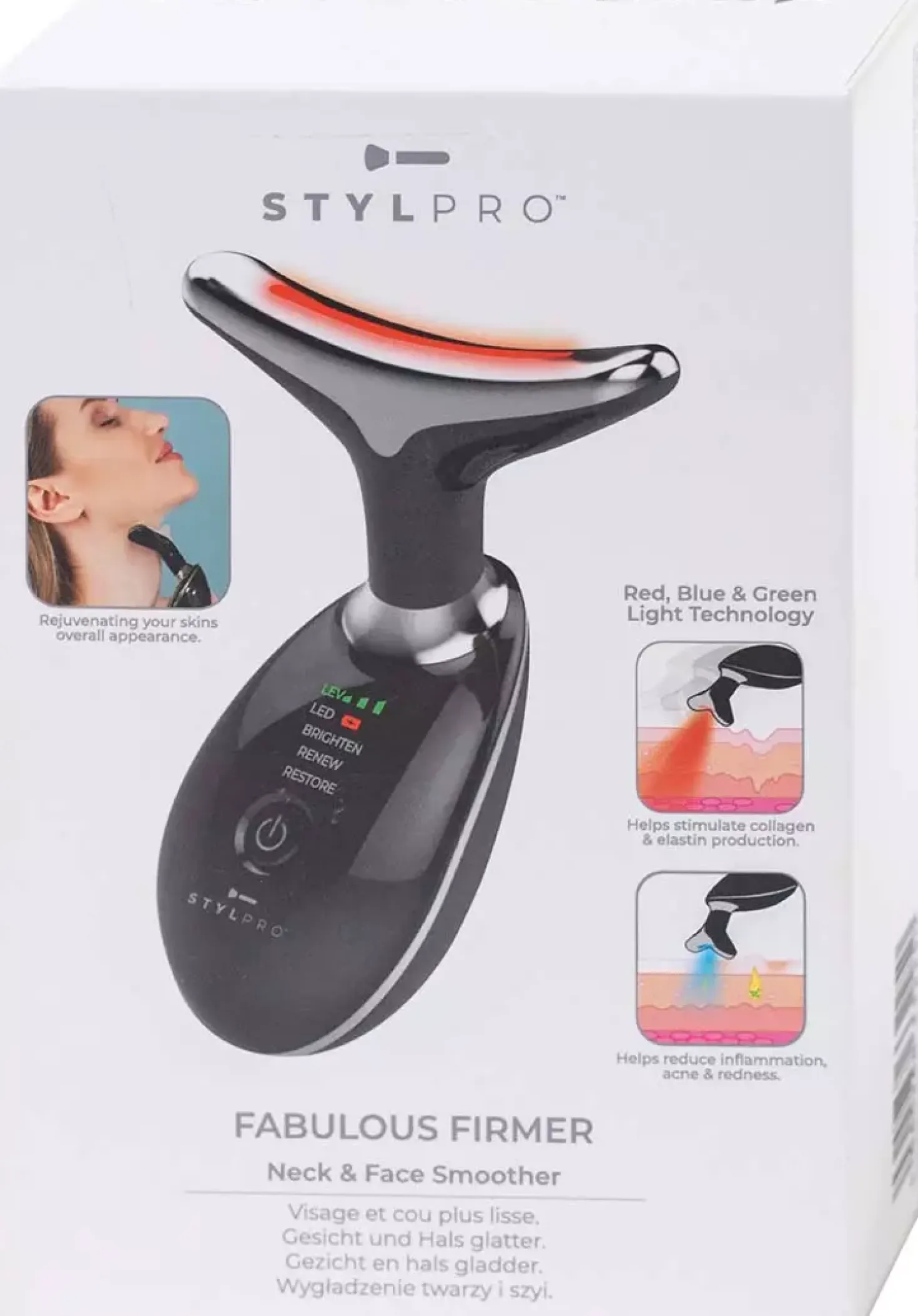 STYLPRO Fabulous Firmer LED Light Therapy Neck & Face Smoother Black
