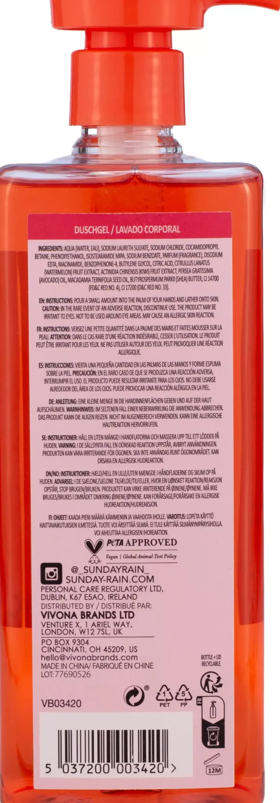 Sunday Rain Body Wash Watermelon & Kiwi 520 ml
