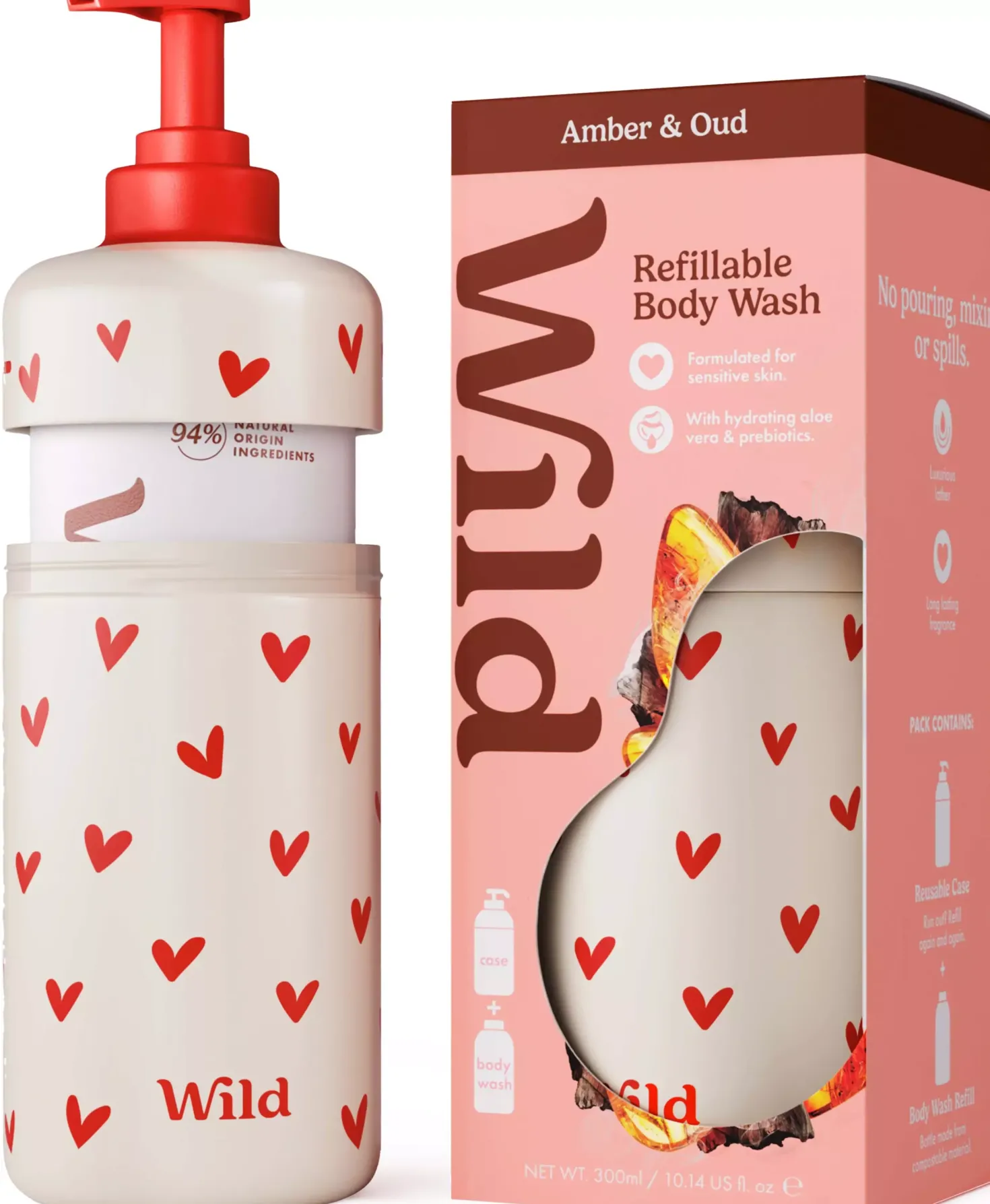Wild Body Wash Love Heart Case Amber & Oud 300 ml